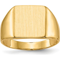14K Yellow Gold Closed Back Signet Ring with Satin and Polished Finish - Custom Engravable, 11.0x11.5mm Face by 0