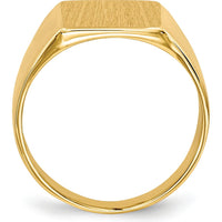 14K Yellow Gold Closed Back Signet Ring with Satin and Polished Finish - Custom Engravable, 11.0x11.5mm Face by 0