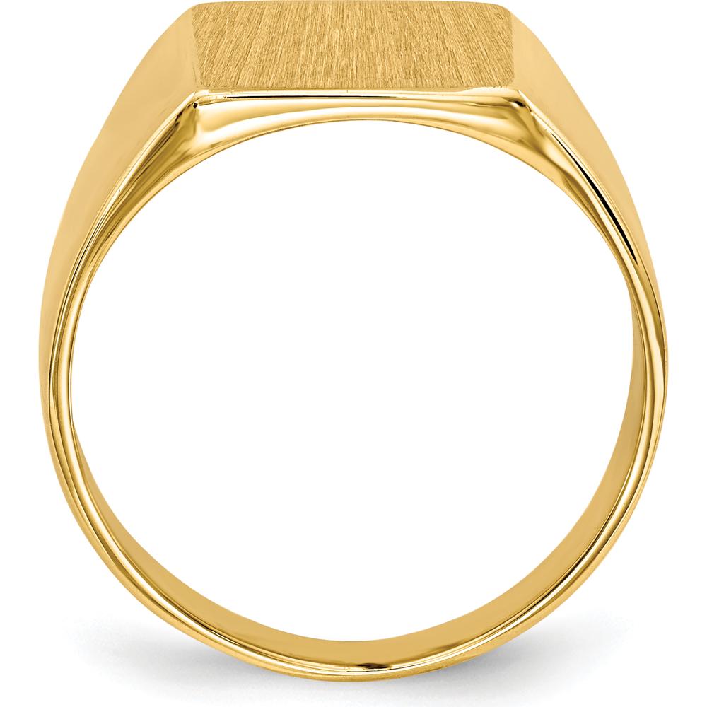 14K Yellow Gold Closed Back Signet Ring with Satin and Polished Finish - Custom Engravable, 11.0x11.5mm Face by 0