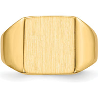 14K Yellow Gold Closed Back Signet Ring with Satin and Polished Finish - Custom Engravable, 11.0x11.5mm Face by 0