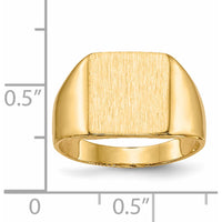 14K Yellow Gold Closed Back Signet Ring with Satin and Polished Finish - Custom Engravable, 11.0x11.5mm Face by 0