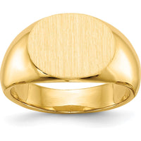 14K Yellow Gold Closed Back Signet Ring with Satin and Polished Finish - Engravable, Tapered Band by 0