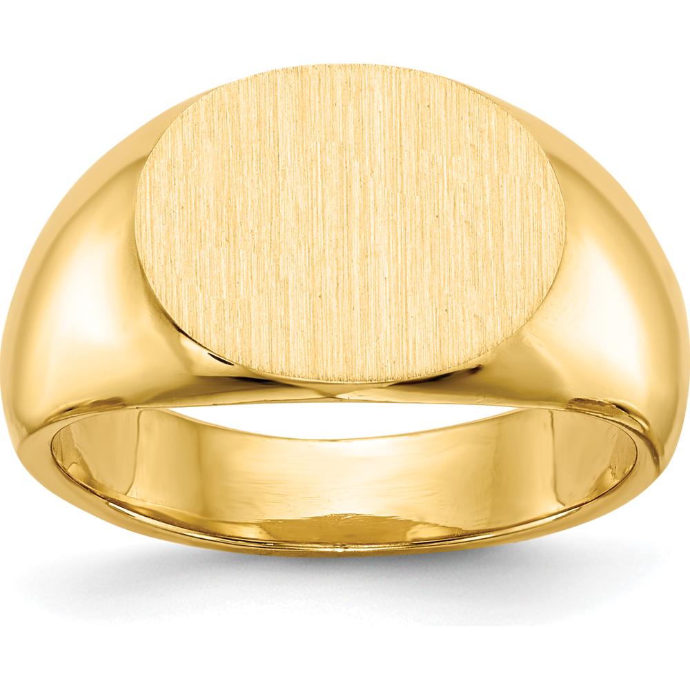 14K Yellow Gold Closed Back Signet Ring with Satin and Polished Finish - Engravable, Tapered Band by 0