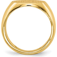 14K Yellow Gold Closed Back Signet Ring with Satin and Polished Finish - Engravable, Tapered Band by 0