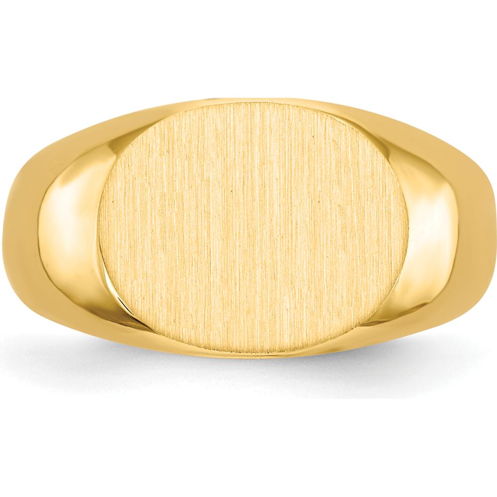 14K Yellow Gold Closed Back Signet Ring with Satin and Polished Finish - Engravable, Tapered Band by 0