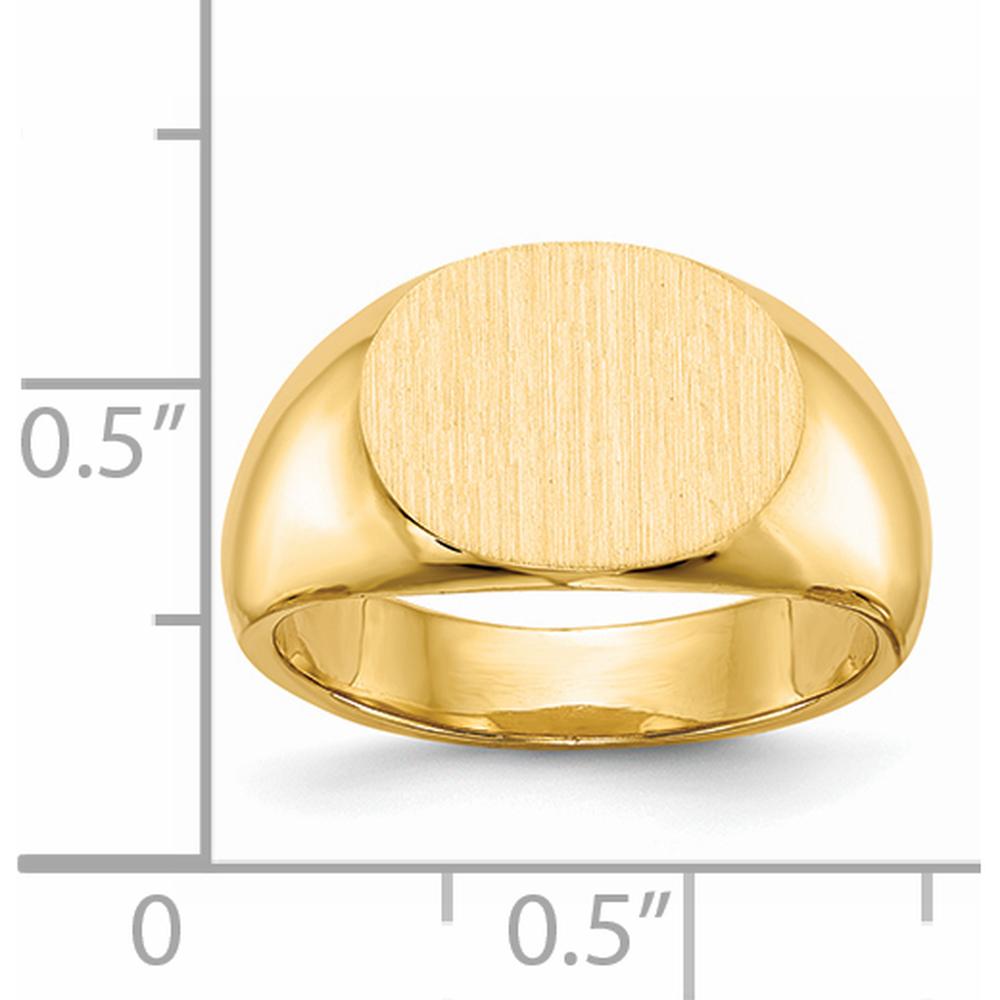 14K Yellow Gold Closed Back Signet Ring with Satin and Polished Finish - Engravable, Tapered Band by 0