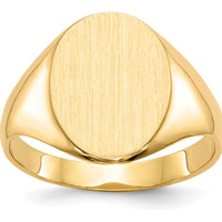 14K Yellow Gold Closed Back Signet Ring with Satin & Polished Finish - Sizeable & Engravable by 0