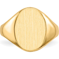 14K Yellow Gold Closed Back Signet Ring with Satin & Polished Finish - Sizeable & Engravable by 0