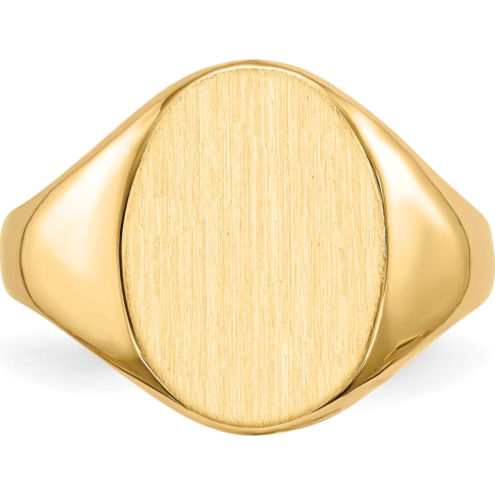 14K Yellow Gold Closed Back Signet Ring with Satin & Polished Finish - Sizeable & Engravable by 0