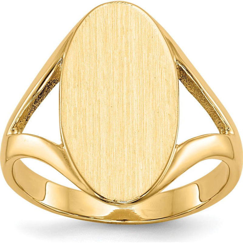 14K Yellow Gold Closed Back Signet Ring with Satin Finish - 9.0x16.5mm Top by 0