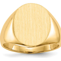14K Yellow Gold Closed Back Signet Ring with Satin Finish - Polished 16mm x 13mm Top by 0