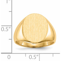 14K Yellow Gold Closed Back Signet Ring with Satin Finish - Polished 16mm x 13mm Top by 0