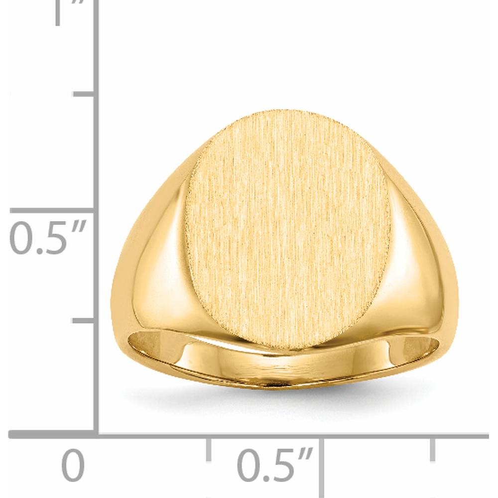 14K Yellow Gold Closed Back Signet Ring with Satin Finish - Polished 16mm x 13mm Top by 0