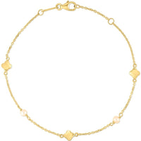 14K Yellow Gold Clover and Freshwater Pearl Chain Necklace - 18" by Orozza Fine Jewelry