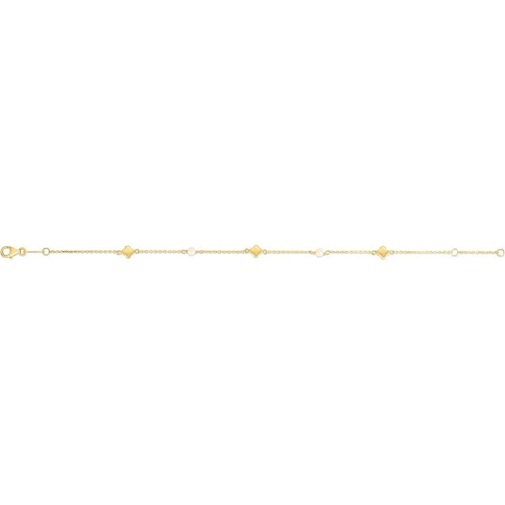 14K Yellow Gold Clover and Freshwater Pearl Chain Necklace - 18" by Orozza Fine Jewelry