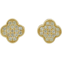 14K Yellow Gold Clover Diamond Stud Earrings with Milgrain Detailing - 0.34 Carat Total Diamond Weight