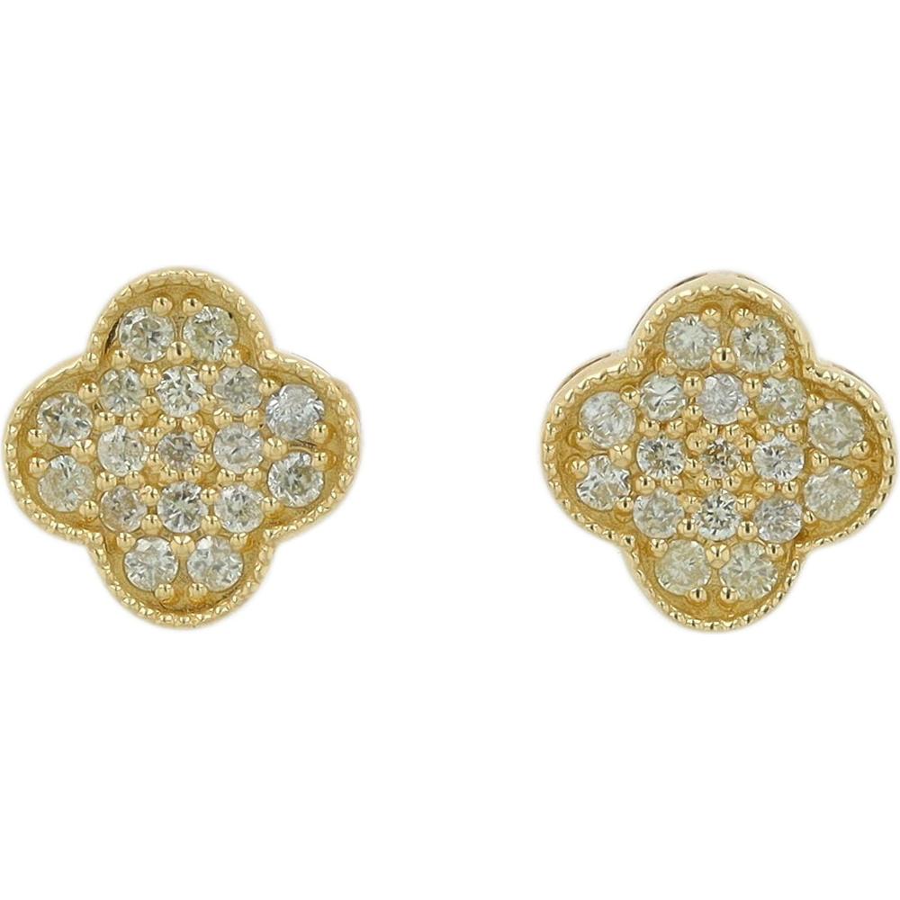 14K Yellow Gold Clover Diamond Stud Earrings with Milgrain Detailing - 0.34 Carat Total Diamond Weight
