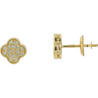 14K Yellow Gold Clover Diamond Stud Earrings with Milgrain Detailing - 0.34 Carat Total Diamond Weight