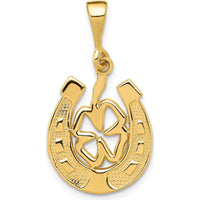 14K Yellow Gold Clover in Horseshoe Pendant with Polished Finish by Oro Pregiato