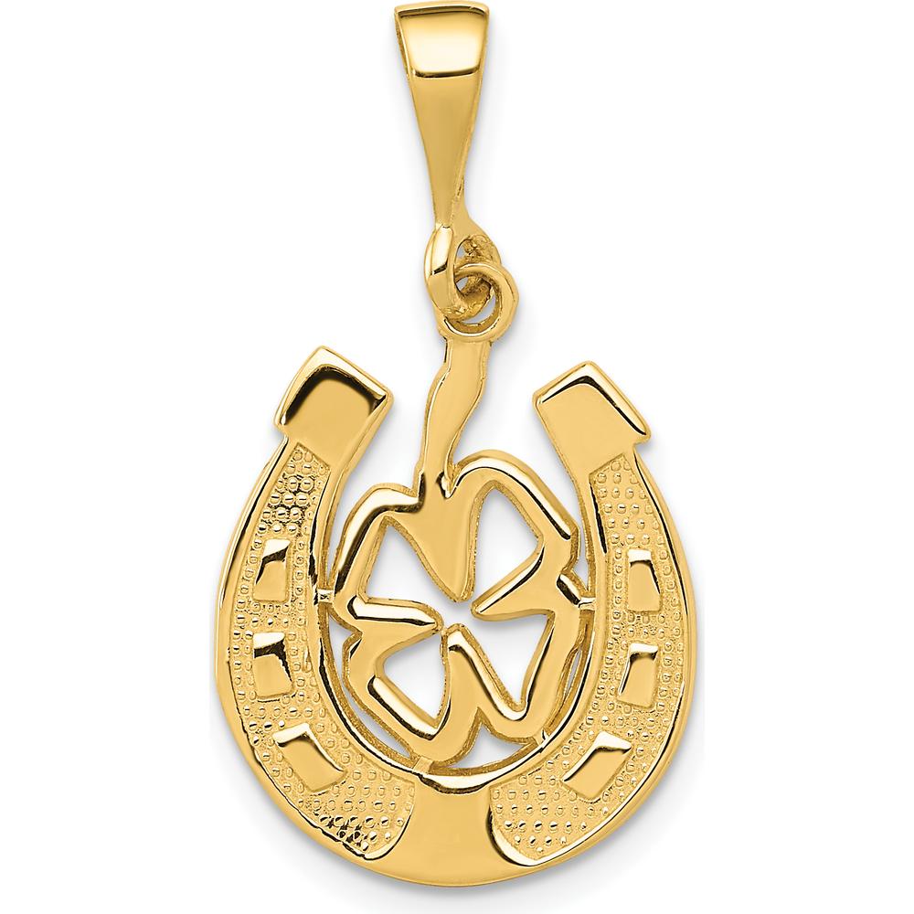 14K Yellow Gold Clover in Horseshoe Pendant with Polished Finish by Oro Pregiato