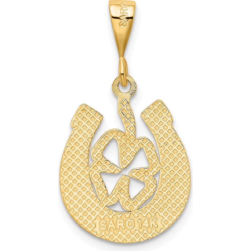 14K Yellow Gold Clover in Horseshoe Pendant with Polished Finish by Oro Pregiato