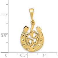 14K Yellow Gold Clover in Horseshoe Pendant with Polished Finish by Oro Pregiato