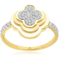 14K Yellow Gold Clover Motif Cluster Ring with Round Diamonds - 0.25 Carat Total Diamond Weight - Royal Jewelry