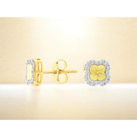 14K Yellow Gold Clover Motif Stud Earrings with Sunburst Center and Diamond Halo - 0.18 Carat Total Diamond Weight - Royal Jewelry