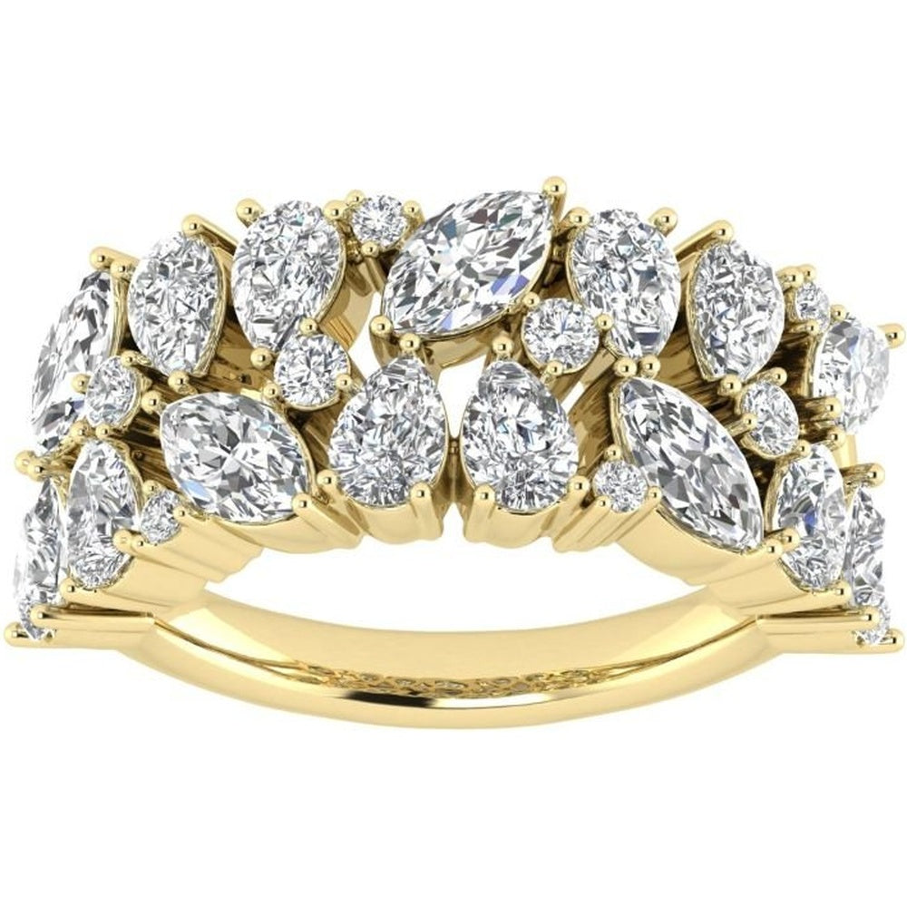 14K Yellow Gold Cluster Fashion Ring with Marquise and Pear Cut Diamonds - 2.98 Carat Total Diamond Weight by Auriventus