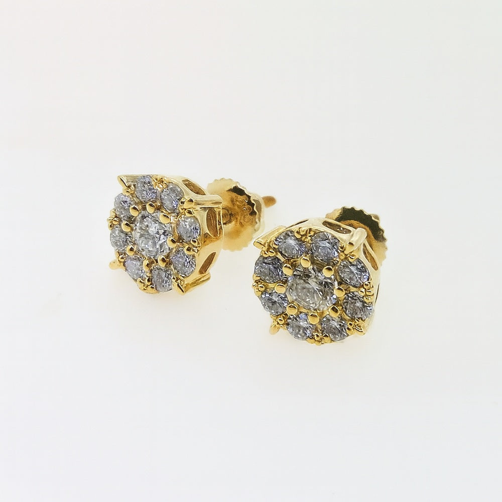 14K Yellow Gold Cluster Stud Earrings with Milgrain Detail and Round Diamonds - 1.25 Carat Total Diamond Weight by Auriventus
