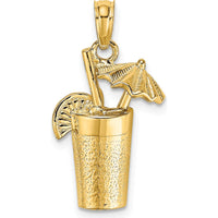 14K Yellow Gold Cocktail Drink with Umbrella Pendant - Playful Tropical Charm by Oro Pregiato