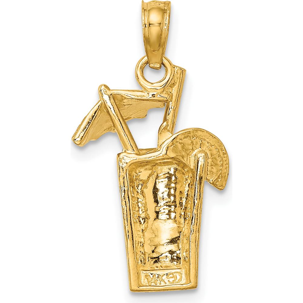 14K Yellow Gold Cocktail Drink with Umbrella Pendant - Playful Tropical Charm by Oro Pregiato