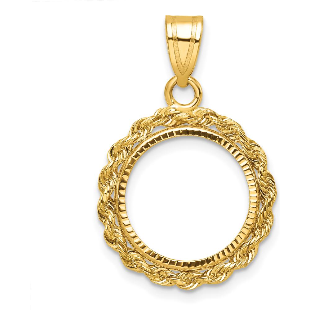14K Yellow Gold Coin Bezel Pendant with Diamond-Cut Rope Design by Numis Coin Jewelry