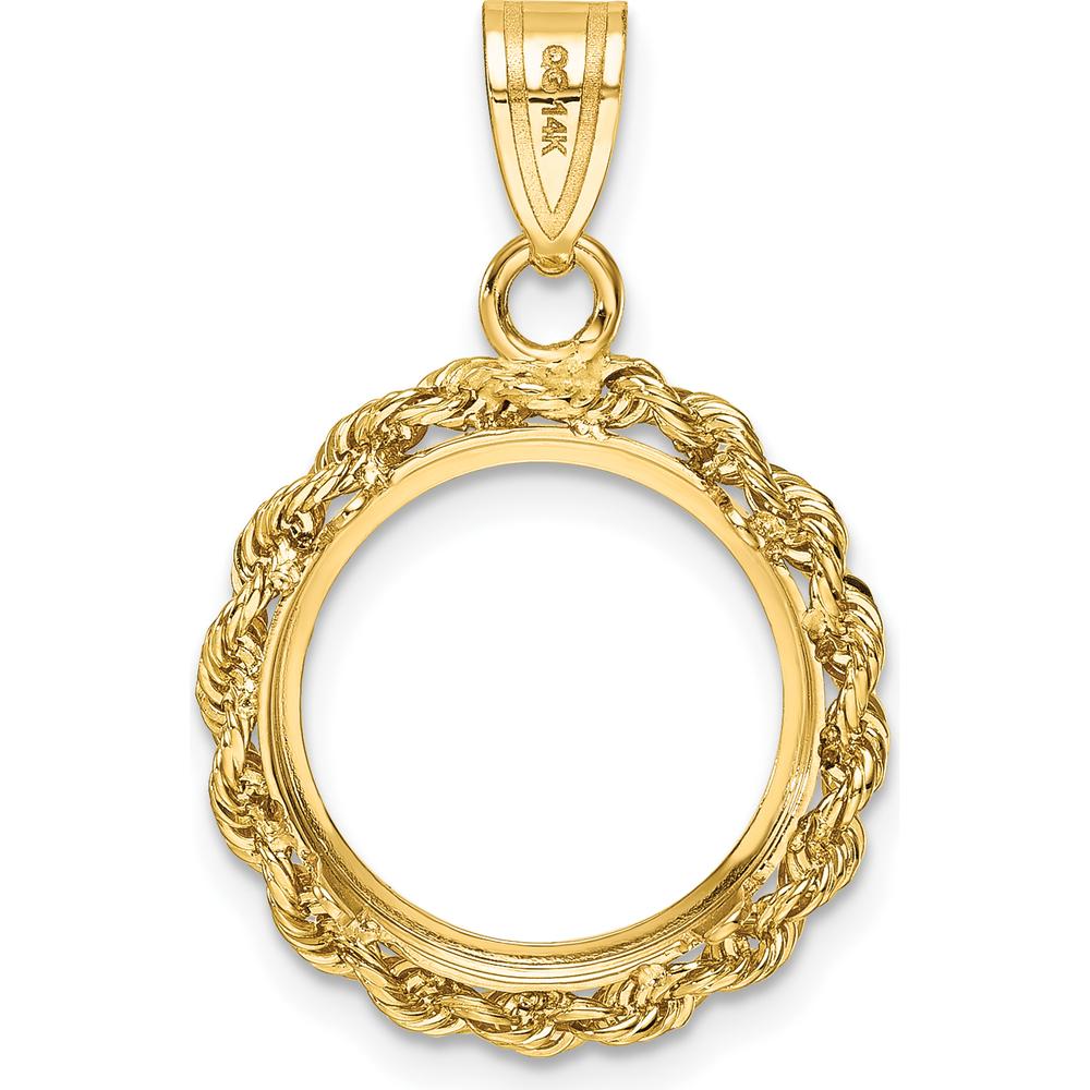 14K Yellow Gold Coin Bezel Pendant with Diamond-Cut Rope Design by Numis Coin Jewelry