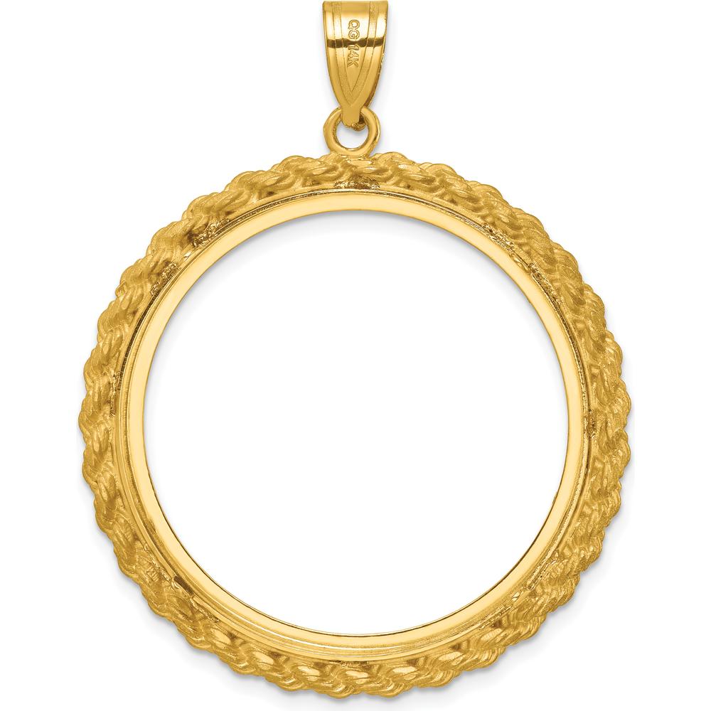 14K Yellow Gold Coin Bezel Pendant with Diamond-Cut Rope Design - Holds 1 oz. American Eagle Coin by Numis Coin Jewelry
