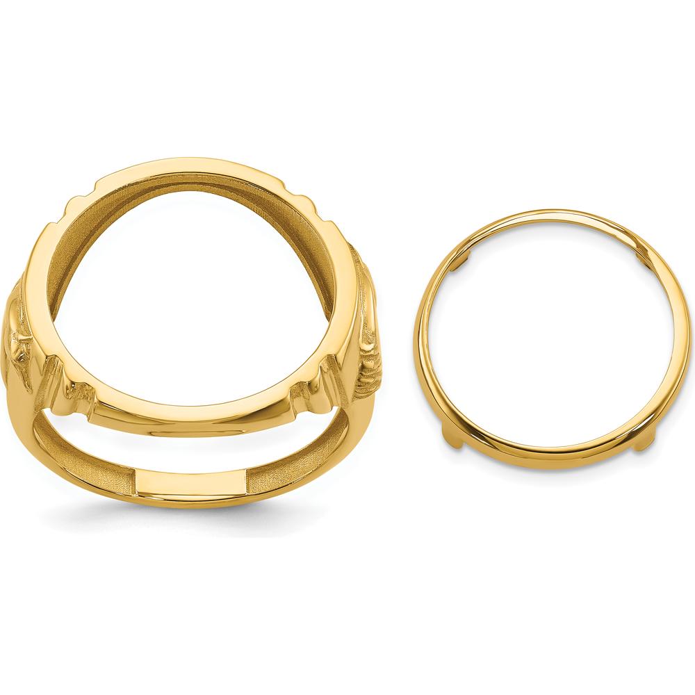 14K Yellow Gold Coin Bezel Ring for Men with Textured Sides - Holds 1/10 oz. American Eagle Coin by Numis Coin Jewelry