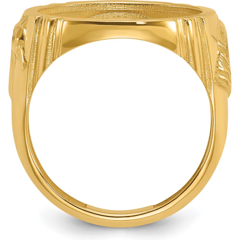 14K Yellow Gold Coin Bezel Ring for Men with Textured Sides - Holds 1/10 oz. American Eagle Coin by Numis Coin Jewelry