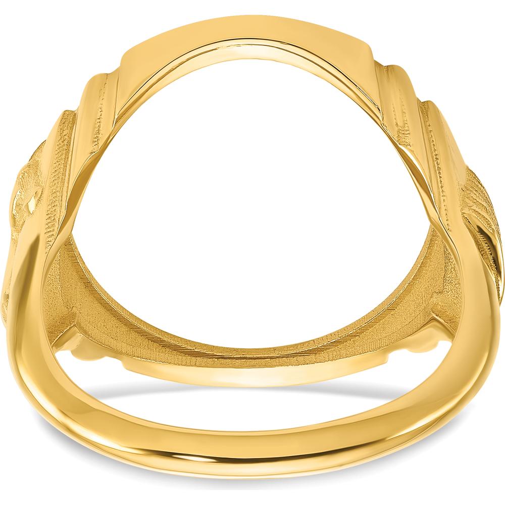 14K Yellow Gold Coin Bezel Ring for Men with Textured Sides - Holds 1/10 oz. American Eagle Coin by Numis Coin Jewelry