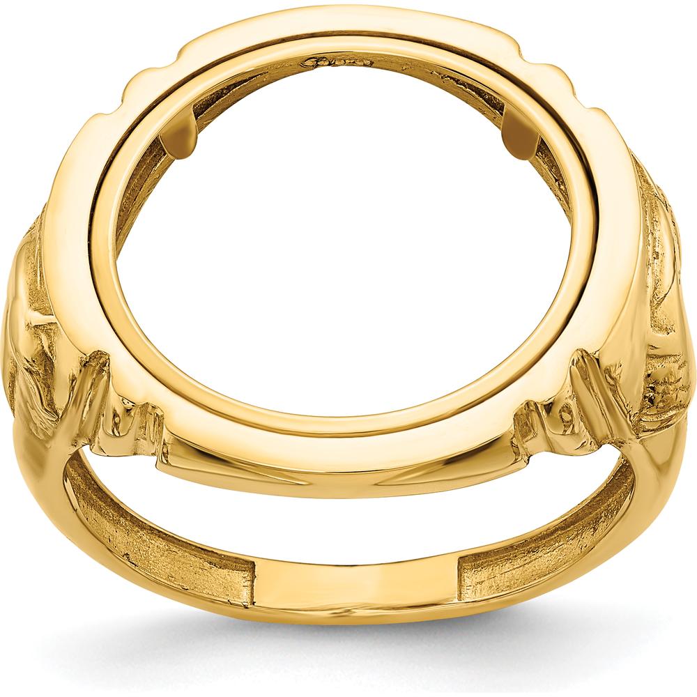 14K Yellow Gold Coin Bezel Ring for Men with Textured Sides - Holds 1/10 oz. American Eagle Coin by Numis Coin Jewelry