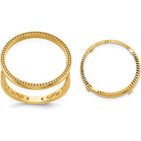 14K Yellow Gold Coin Bezel Ring with Diamond-cut Band and Filigree Sides by Numis Coin Jewelry