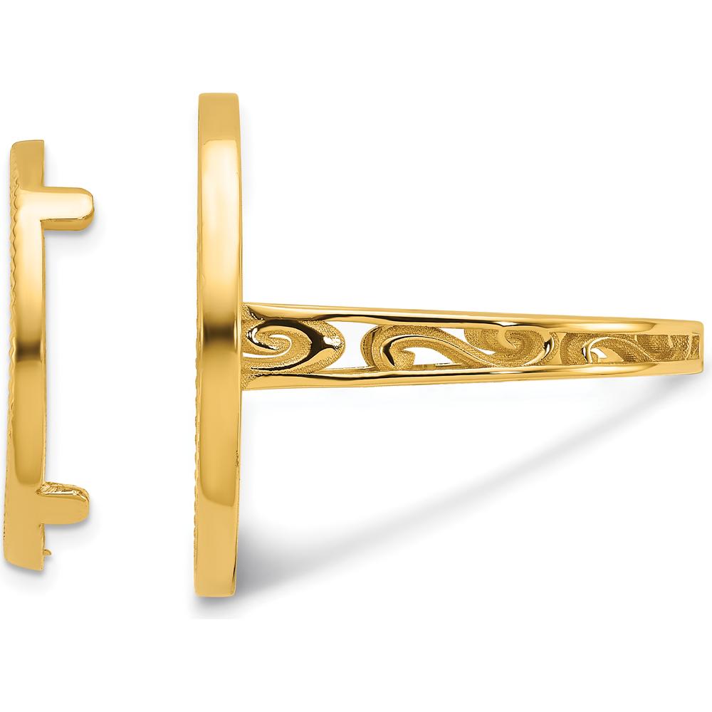 14K Yellow Gold Coin Bezel Ring with Diamond-cut Band and Filigree Sides by Numis Coin Jewelry