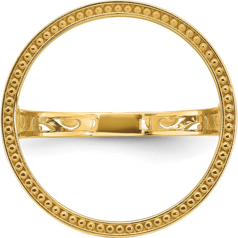 14K Yellow Gold Coin Bezel Ring with Diamond-cut Band and Filigree Sides by Numis Coin Jewelry