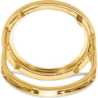 14K Yellow Gold Coin Bezel Ring with Diamond-cut Band and Filigree Sides by Numis Coin Jewelry