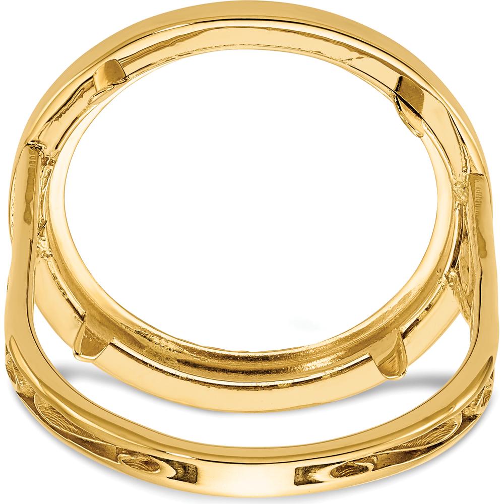 14K Yellow Gold Coin Bezel Ring with Diamond-cut Band and Filigree Sides by Numis Coin Jewelry