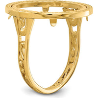 14K Yellow Gold Coin Bezel Ring with Diamond-cut Band and Filigree Sides by Numis Coin Jewelry