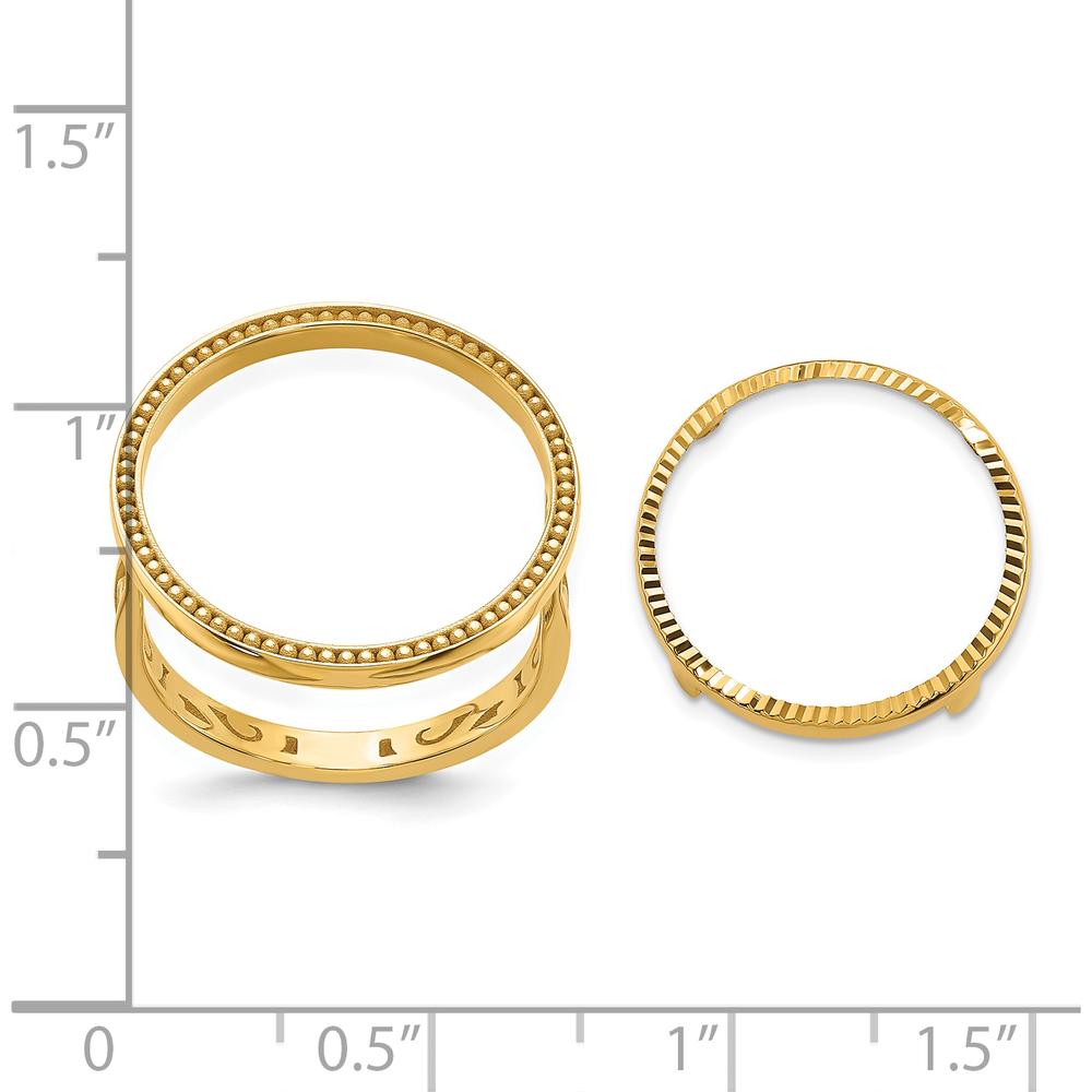 14K Yellow Gold Coin Bezel Ring with Diamond-cut Band and Filigree Sides by Numis Coin Jewelry