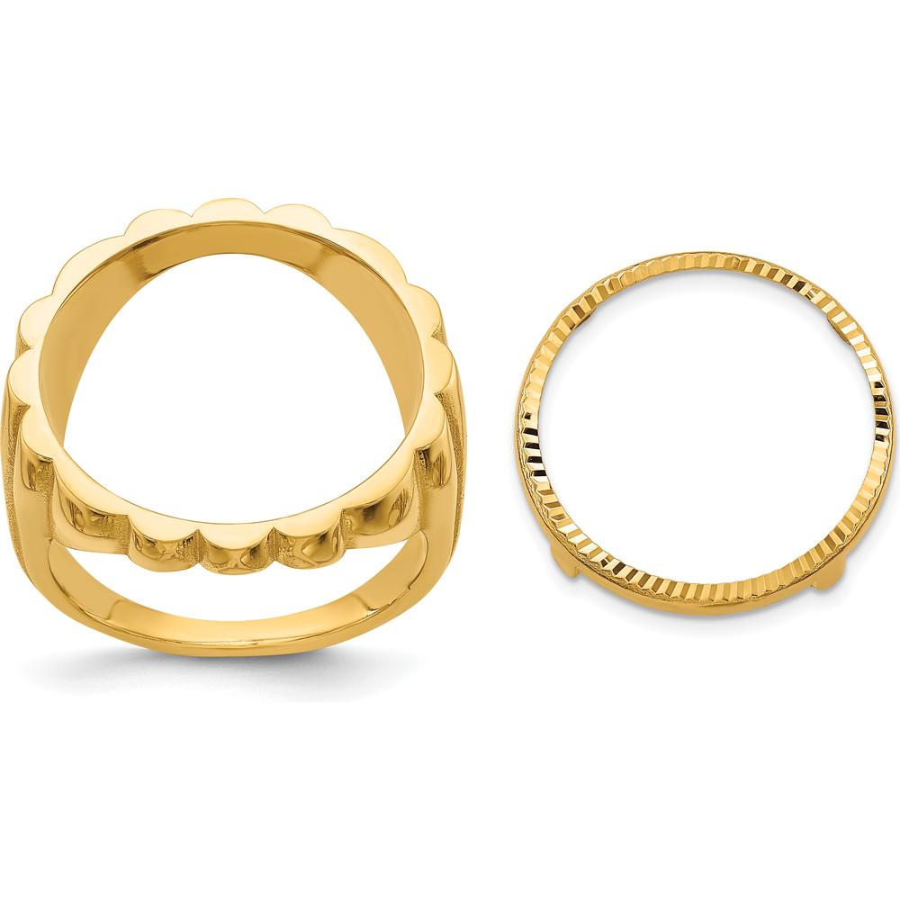 14K Yellow Gold Coin Bezel Ring with Diamond-Cut Fluted Design - Holds 1/10 oz. American Eagle Coin by Numis Coin Jewelry