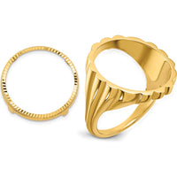 14K Yellow Gold Coin Bezel Ring with Diamond-Cut Fluted Design - Holds 1/10 oz. American Eagle Coin by Numis Coin Jewelry