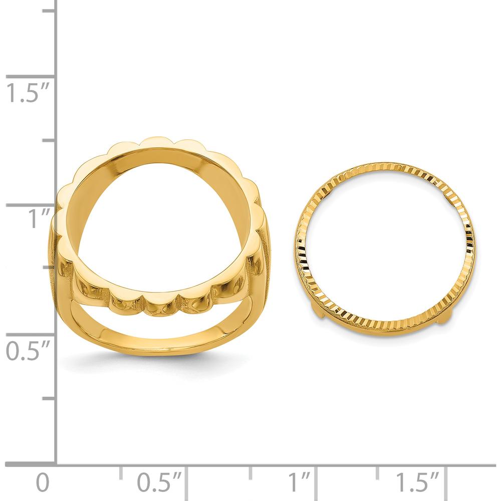 14K Yellow Gold Coin Bezel Ring with Diamond-Cut Fluted Design - Holds 1/10 oz. American Eagle Coin by Numis Coin Jewelry