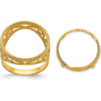 14K Yellow Gold Coin Bezel Ring with Diamond-Cut Scroll and Twisted Wire Design - Holds 1/10 oz. American Eagle Coin by Numis Coin Jewelry